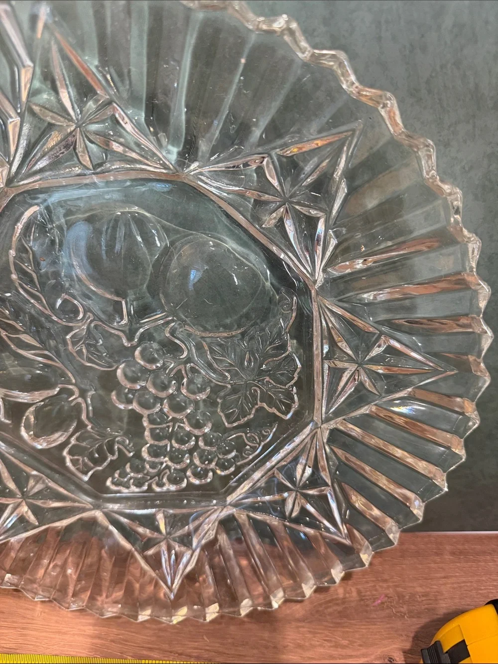 Clear Pressed Glass Fruit Medallion Serving Plate
